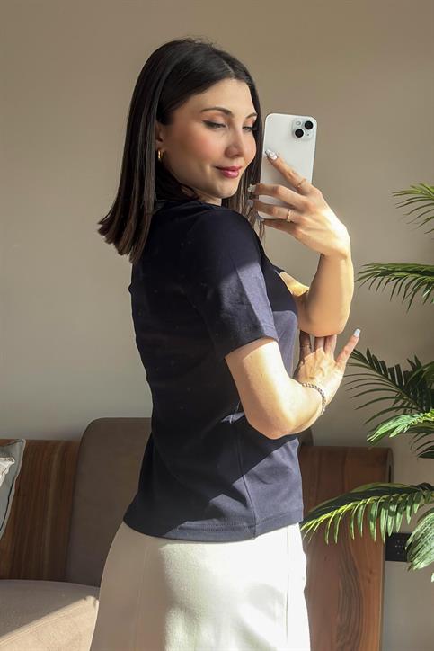 Lacivert Massi Kısakollu T Shirt