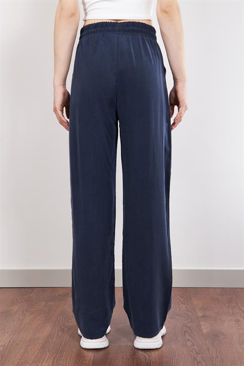 Lacivert MD Beli Lastikli Tencel Palazzo Pantolon