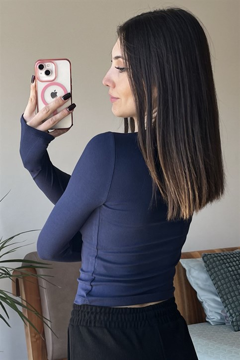 Lacivert OYSH Soft Touch Kumaş Parmak Geçmeli Body