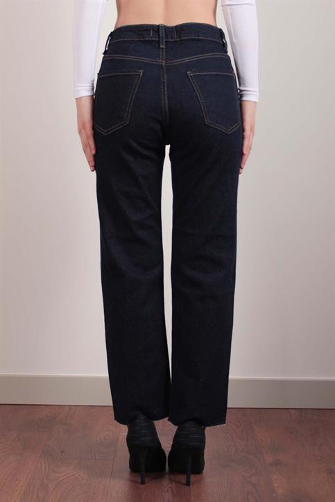 Lacivert Paça Kesik Boyfit Jean