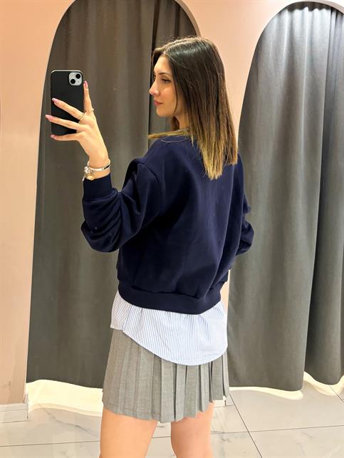 Lacivert Paris Baskılı Gömlek Detaylı Sweatshirt