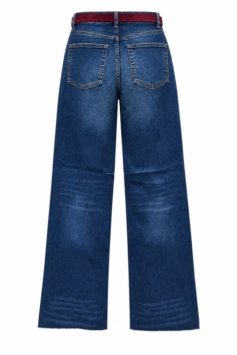 Lacivert Yüksekbel Geniş Paça Denim