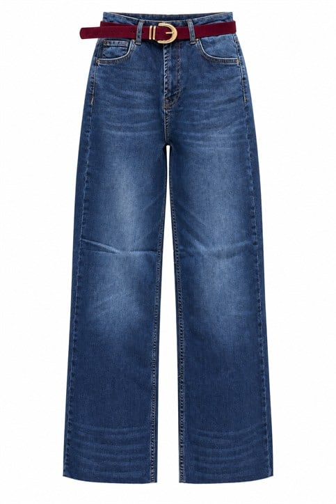 Lacivert Yüksekbel Geniş Paça Denim