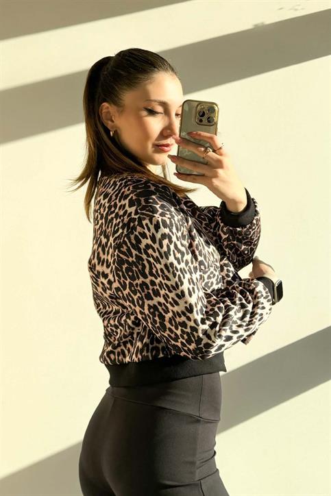 Leopar Astarlı Bomber Ceket