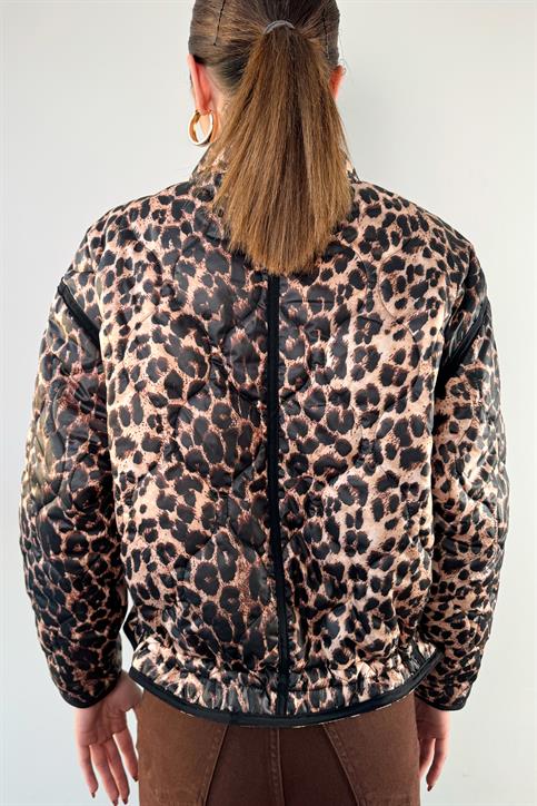 Leopar Desenli Dikiş Detaylı Crop Mont