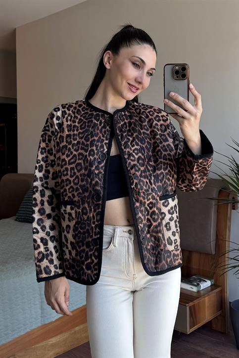 Leopar Desenli Kapitone Mont