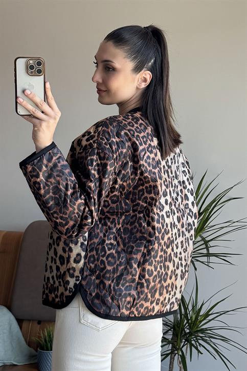 Leopar Desenli Kapitone Mont
