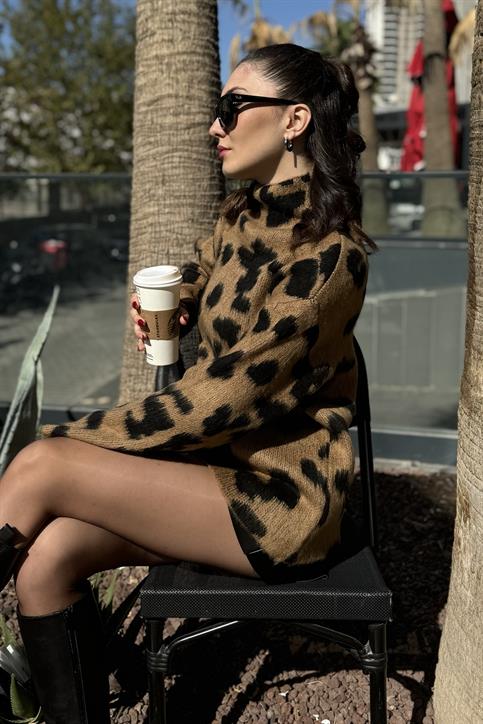 Leopar Desenli Oversize Kazak