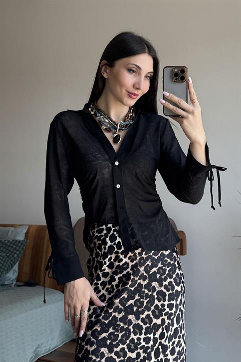 Leopar Desenli Saten Etek