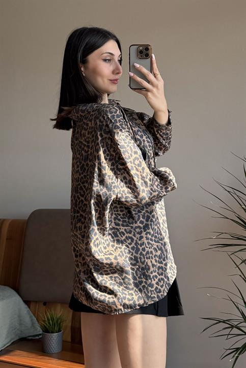 Leopar Oversize Gömlek
