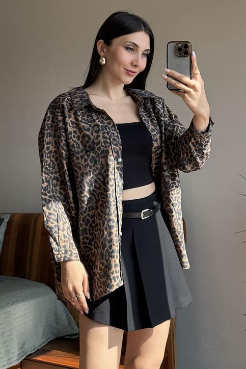 Leopar Oversize Gömlek