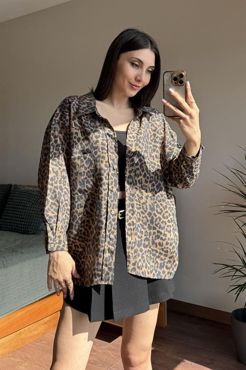 Leopar Oversize Gömlek