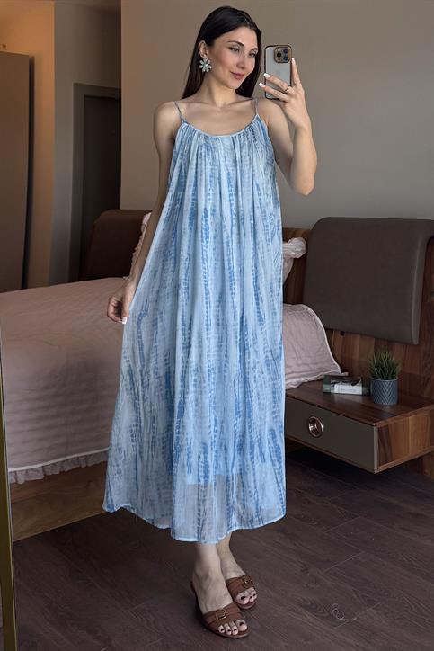 Mavi Askılı Şifon Elbise