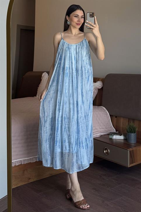 Mavi Askılı Şifon Elbise