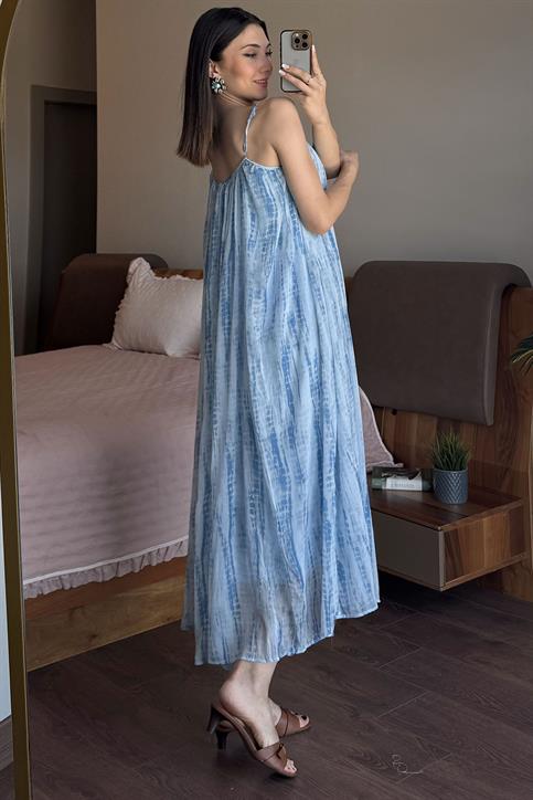 Mavi Askılı Şifon Elbise