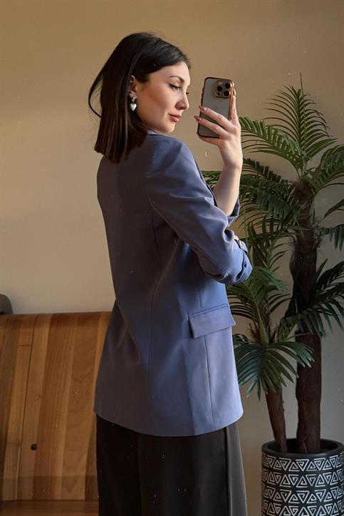 Mavi Kol Katlamalı Blazer Ceket