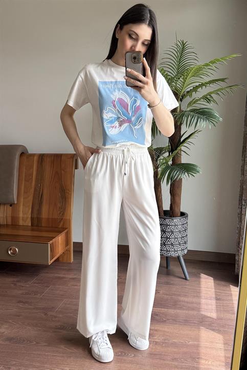 Mavi Le Pouvoir des Fleurs Baskılı T Shirt