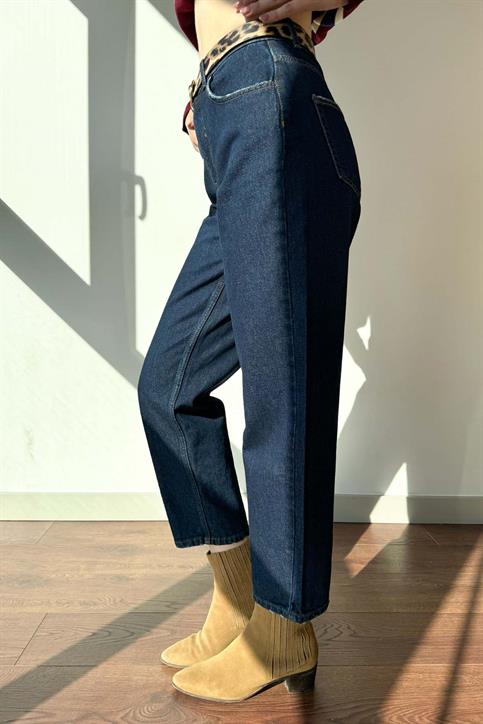 Mavi Paça Eskitmeli Kemerli Pantolon