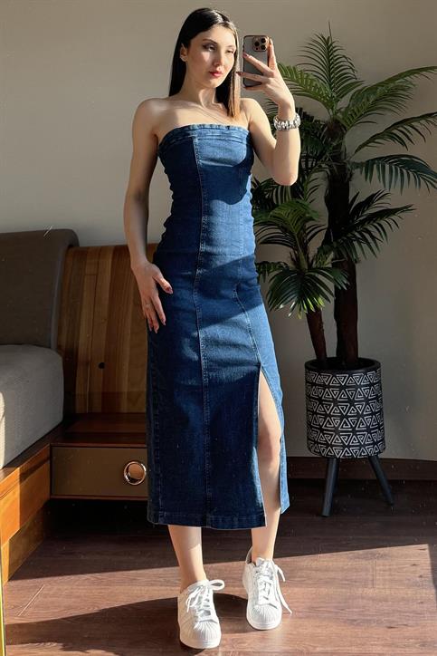 Mavi Ultra Esnek Straplez Denim Elbise