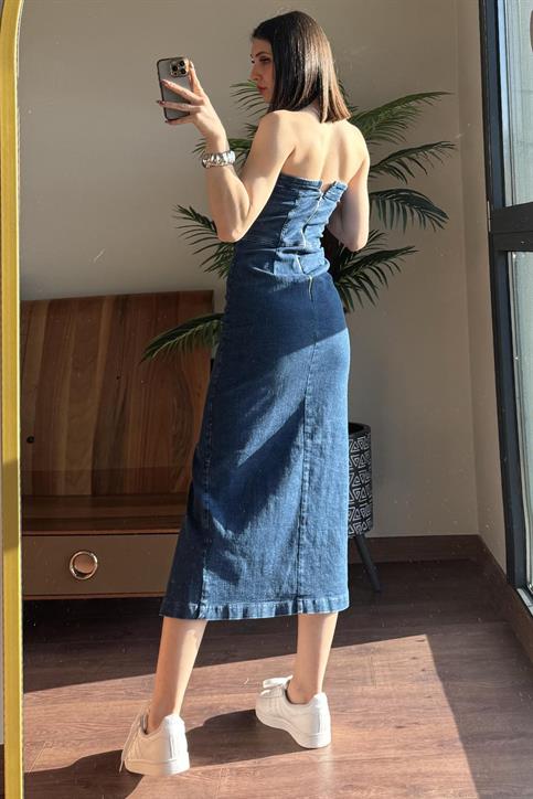 Mavi Ultra Esnek Straplez Denim Elbise