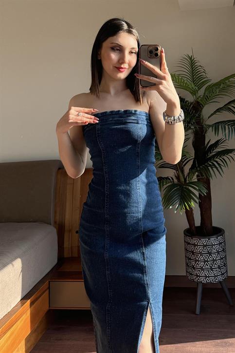 Mavi Ultra Esnek Straplez Denim Elbise