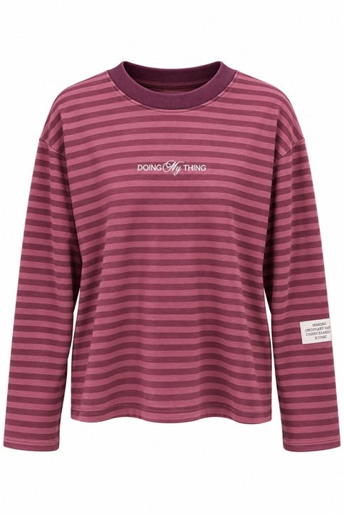 Mor Pembe Doing My Thing Kolu Armalı Geniş Kollu Sweatshirt