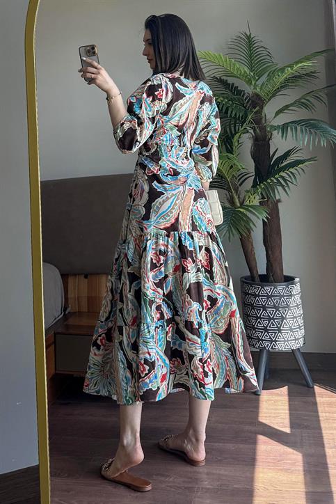 Multi Poplin Desenli Elbise