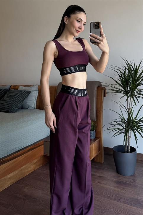 Mürdüm Lastik Detaylı Crop Top Atlet