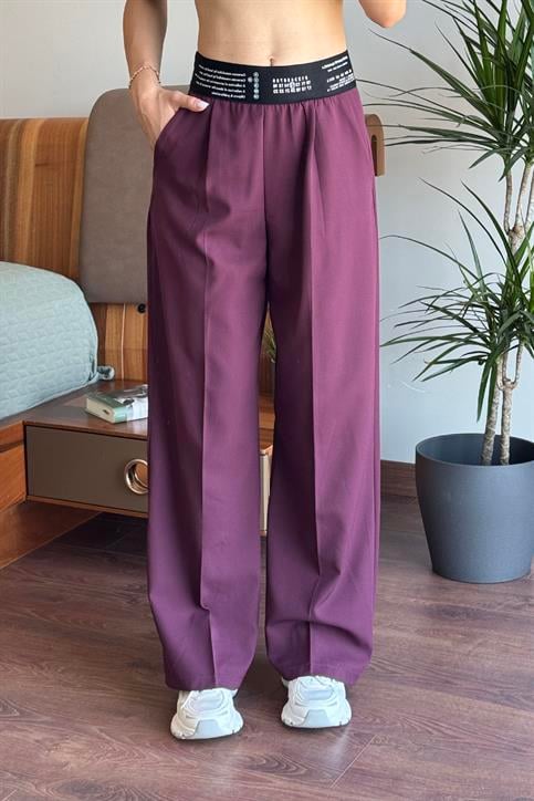 Mürdüm Lastik Detaylı Pantolon