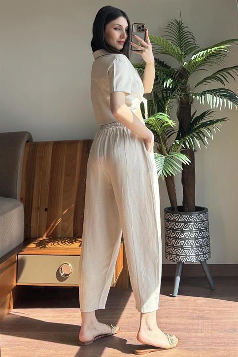 Naturel Keten Şalvar Pantolon