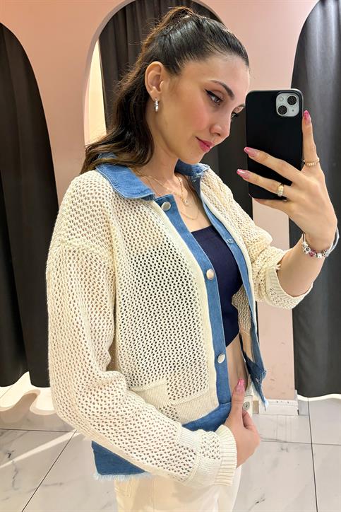 Naturel Kot Garnili Ajurlu Hırka