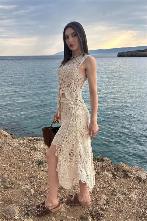 Naturel Örme Etek Bluz Takım