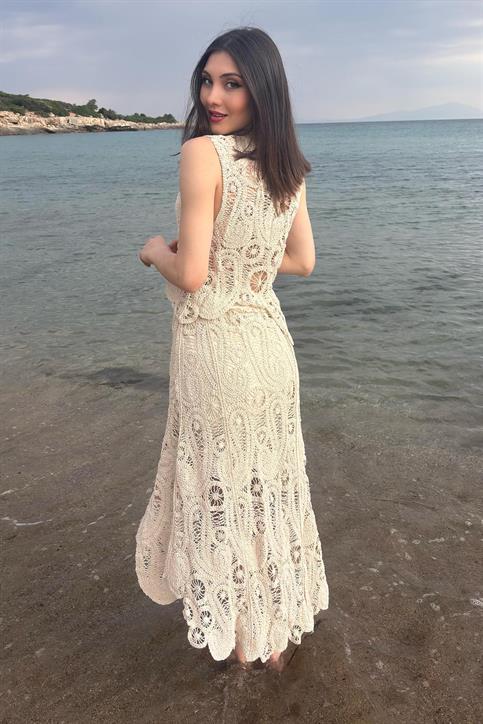 Naturel Örme Etek Bluz Takım