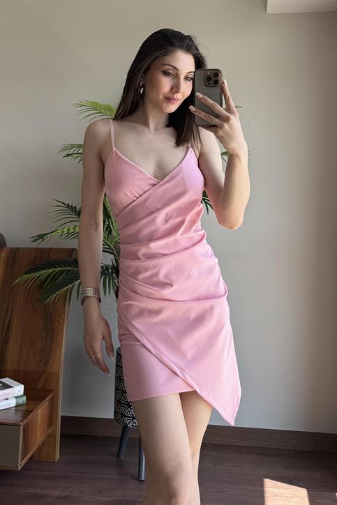 Pembe Askılı Drape Detaylı Eblise