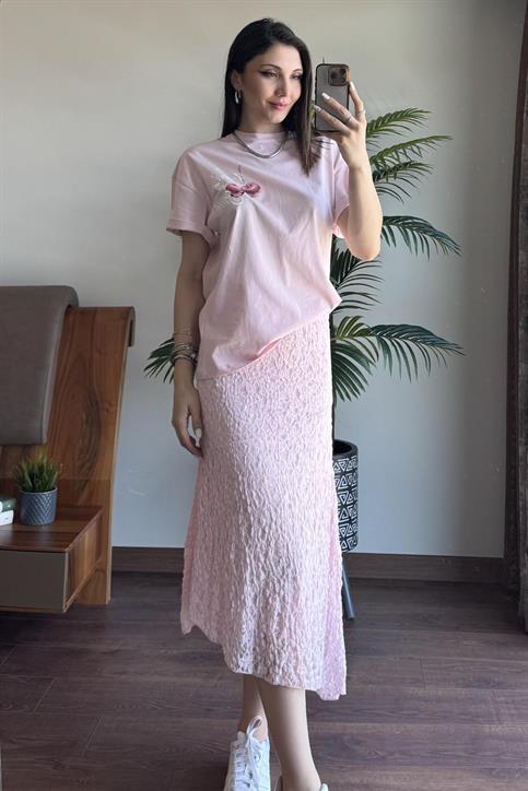 Pembe Astarlı Tül Etek