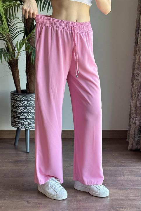 Pembe Beli Lastikli Bol Paça Pantolon