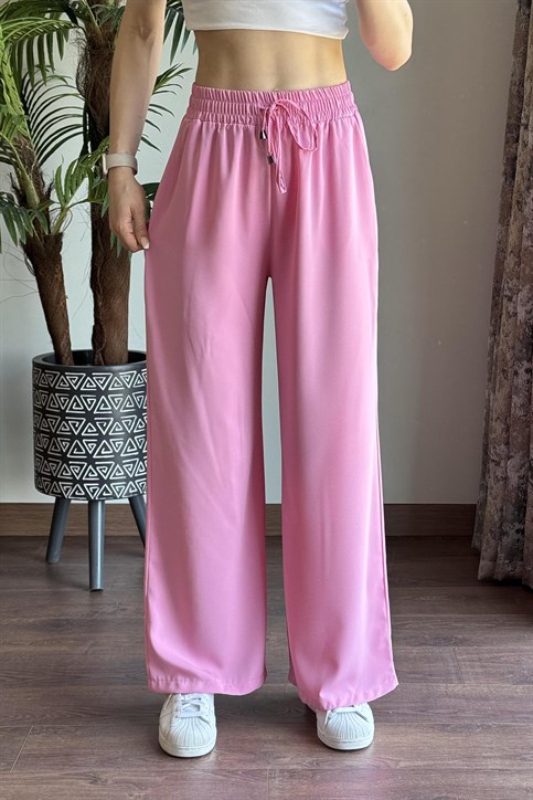 Pembe Beli Lastikli Bol Paça Pantolon