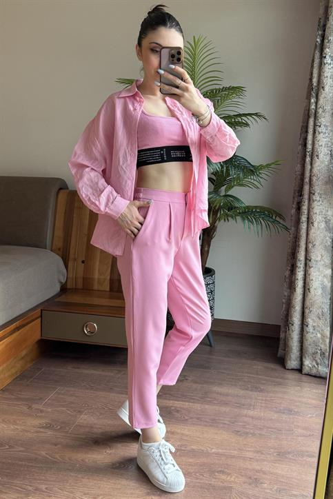 Pembe Beli Lastikli Havuç Pantolon