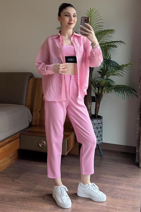 Pembe Beli Lastikli Havuç Pantolon