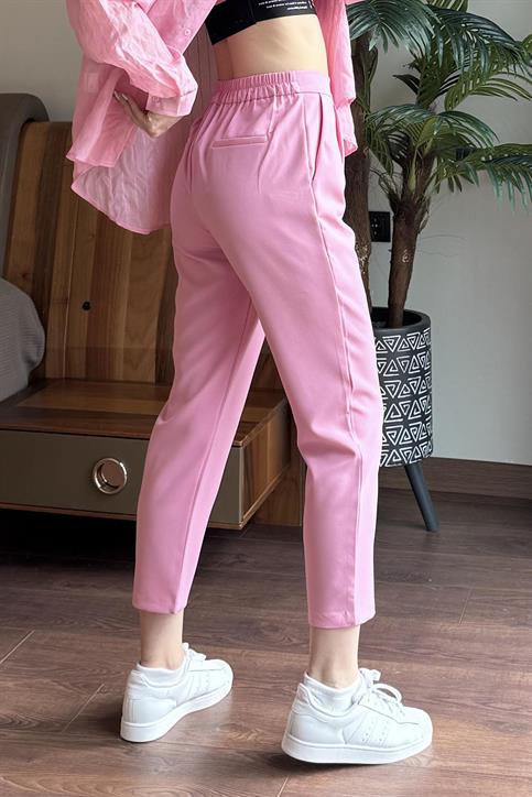 Pembe Beli Lastikli Havuç Pantolon