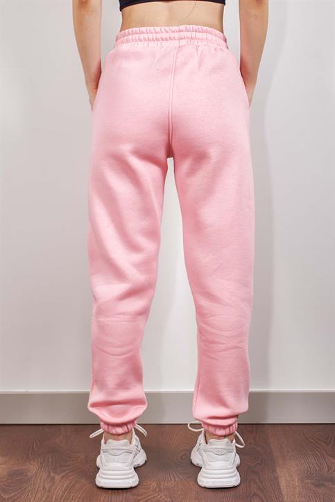 Pembe Beli Lastikli Üç İplik İçi Polarlı Jogger Eşofman Altı
