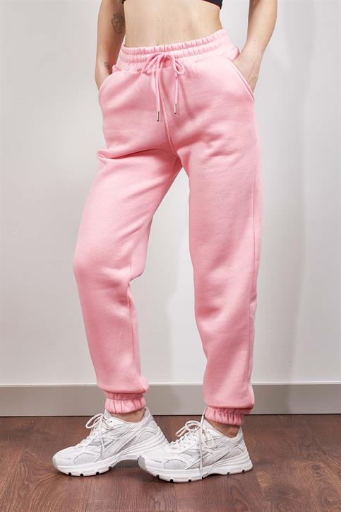 Pembe Beli Lastikli Üç İplik İçi Polarlı Jogger Eşofman Altı