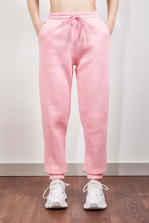 Pembe Beli Lastikli Üç İplik İçi Polarlı Jogger Eşofman Altı