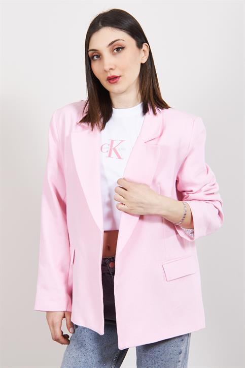 Pembe Çizgili Astarlı Keten Ceket