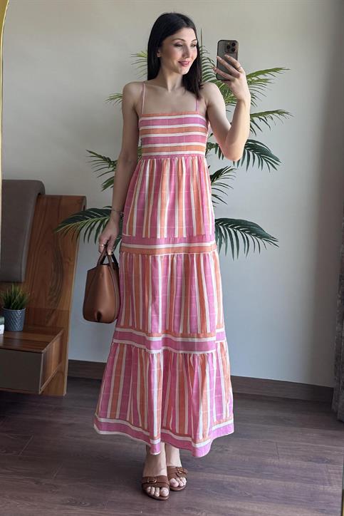 Pembe Çizgili Elbise