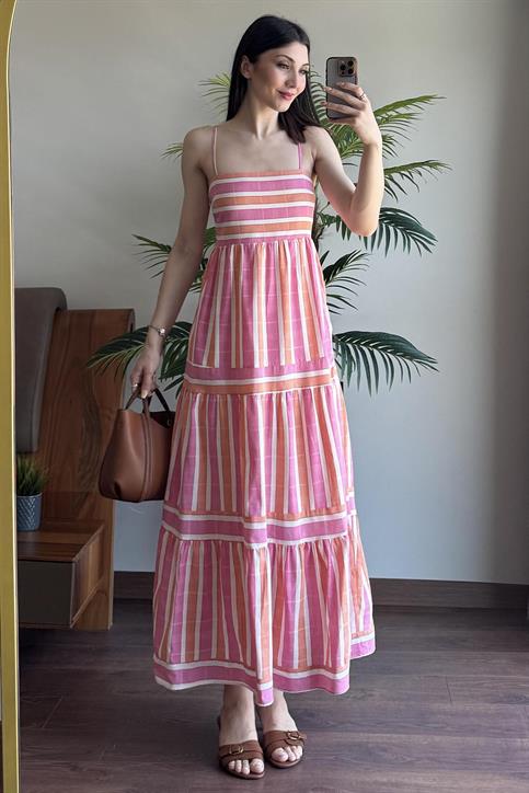 Pembe Çizgili Elbise