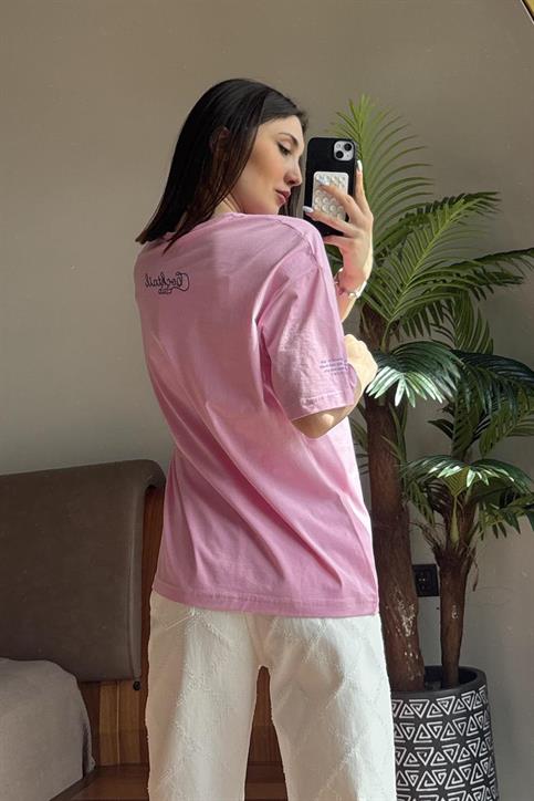 Pembe Cocktail Club Kadeh Nakışlı T Shirt