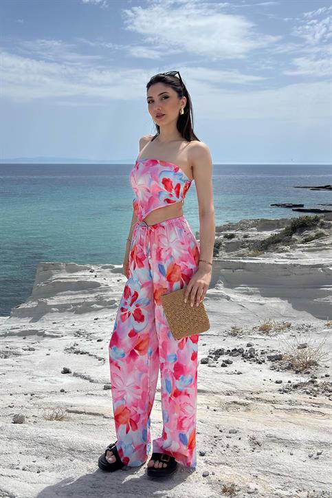 Pembe Desenli Pantolon Bluz Takım