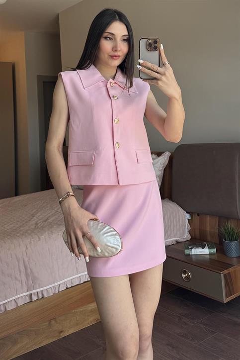 Pembe Gold Düğmeli Yelek