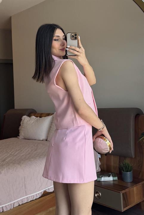Pembe Gold Düğmeli Yelek